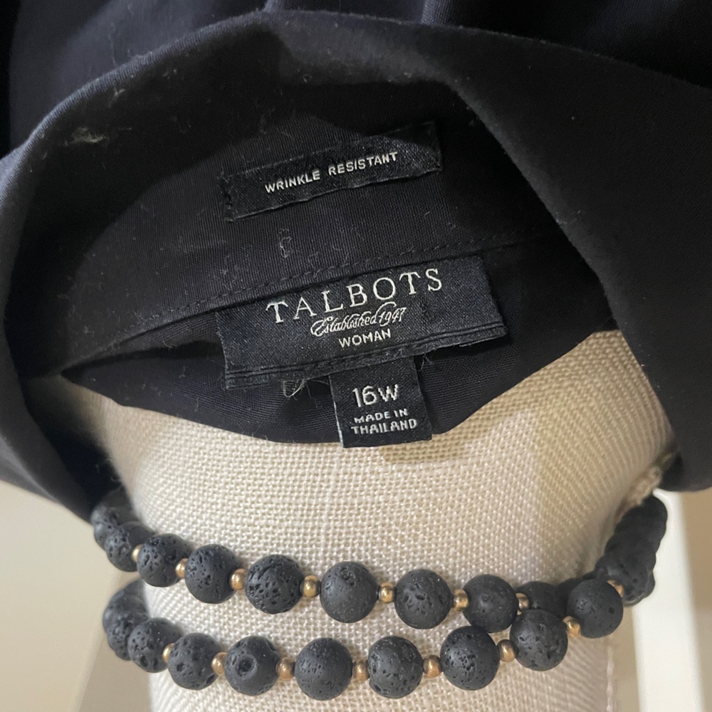 Talbots Woman Black Long-sleeve Collared Button-up 16W Cotton Machine Wash & Dry - Picture 3 of 7